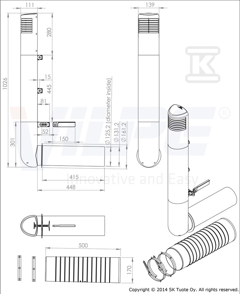 Ventilation hose ROSS ᴓ125/135 - Gray - 790317